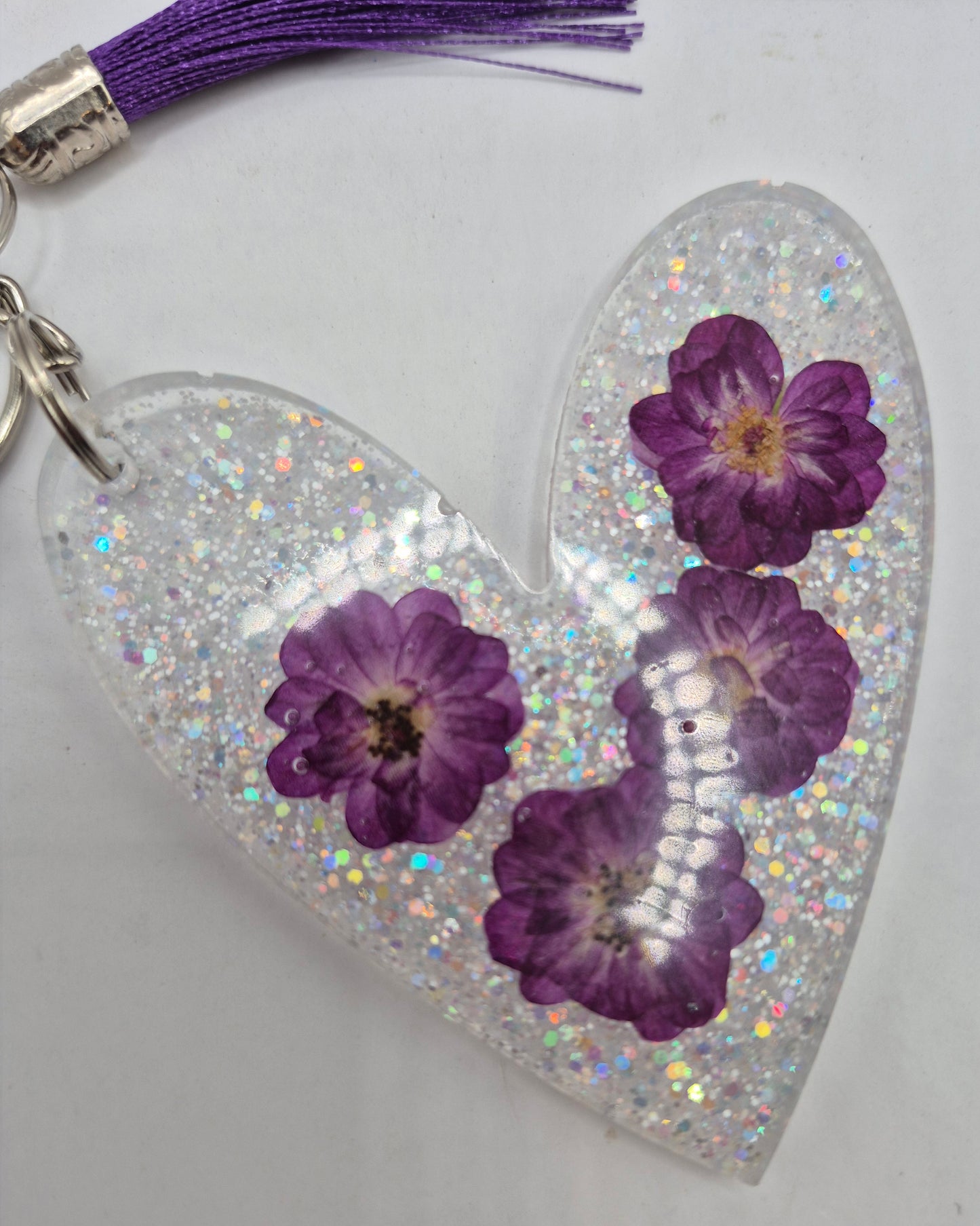Purple Floral Heart Keychain