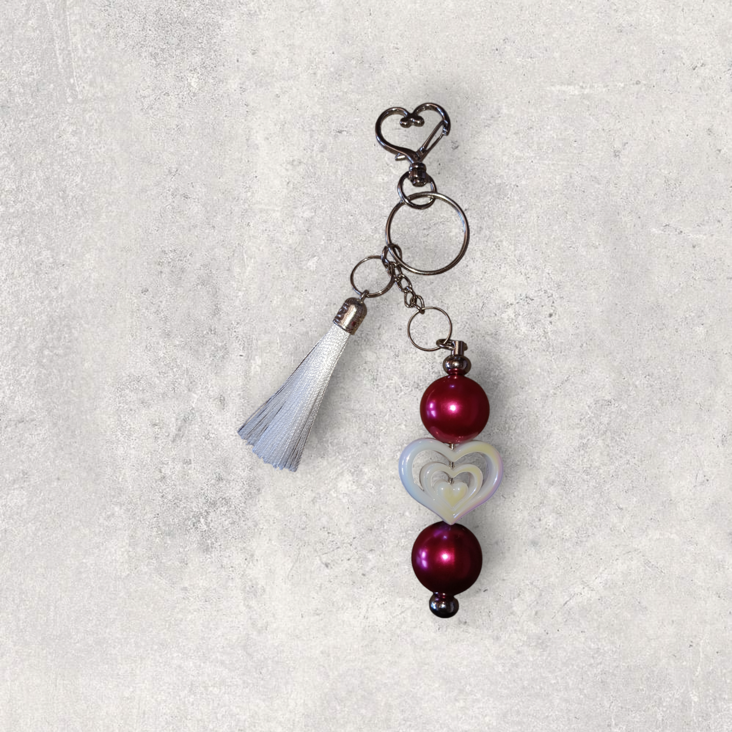 Heart Beaded Keychain (Red)
