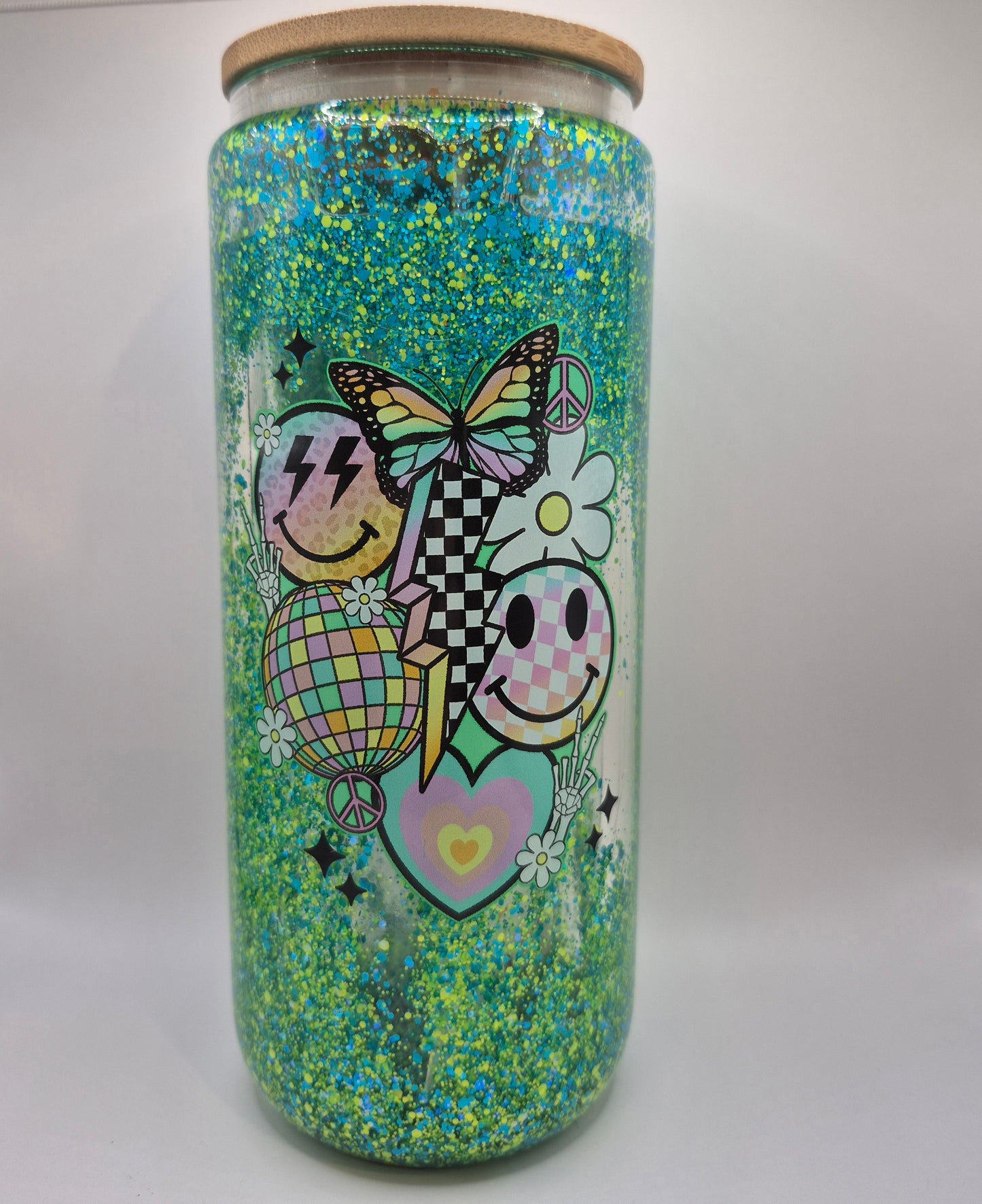 Green Glass Snow Globe Tumbler