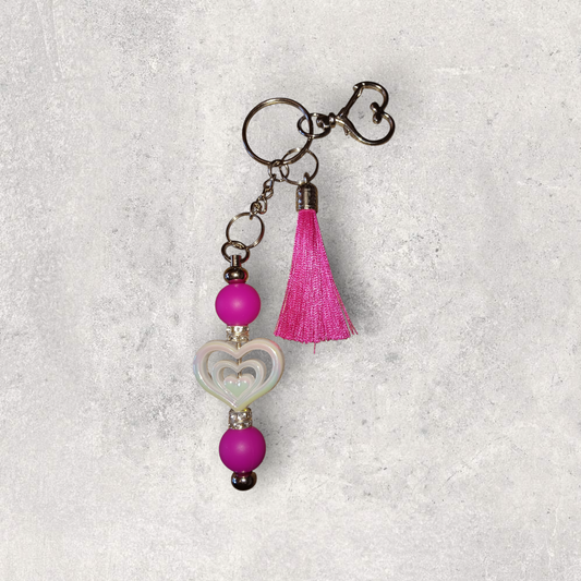 Heart Beaded Keychain (Pink)