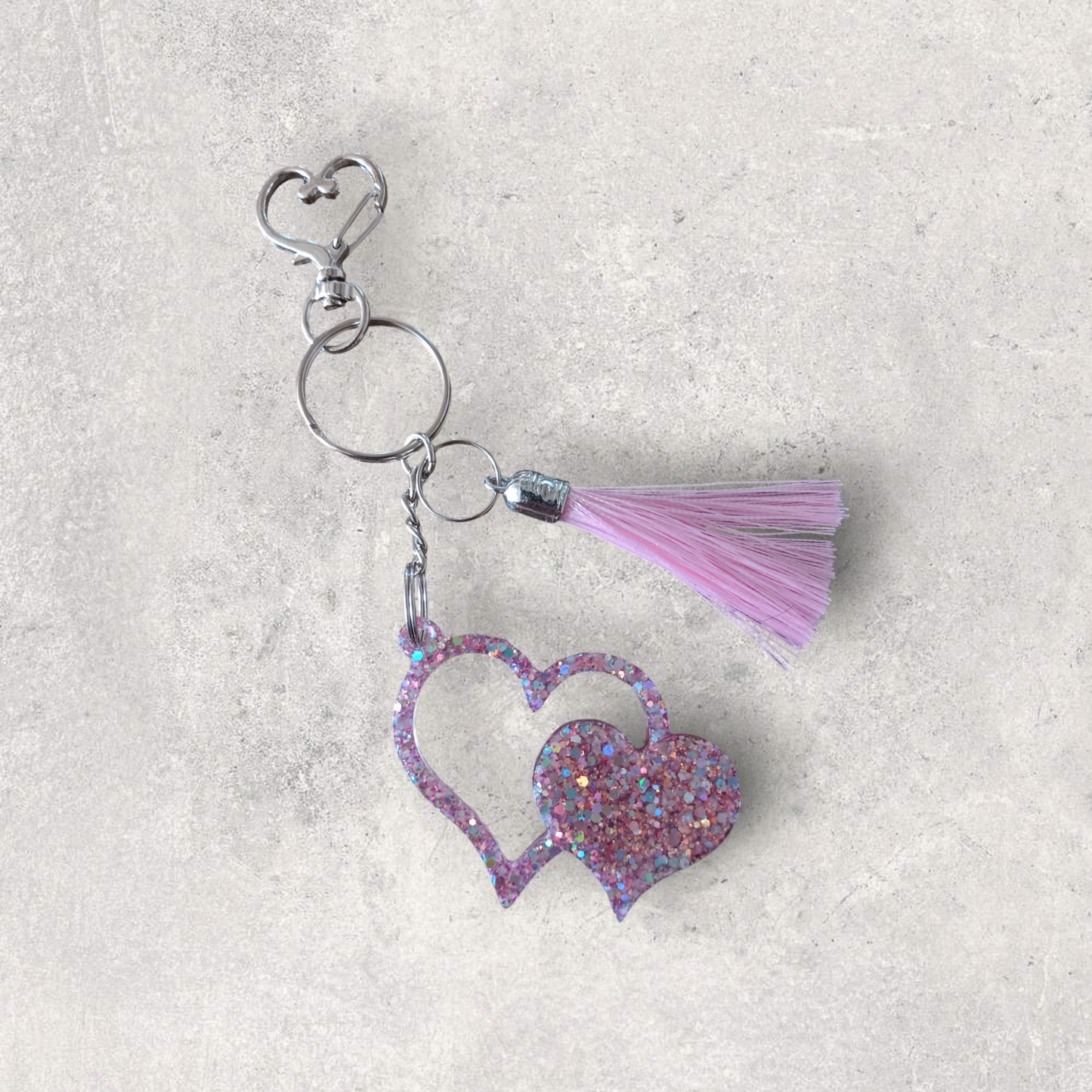 Pink Double Heart Keychain