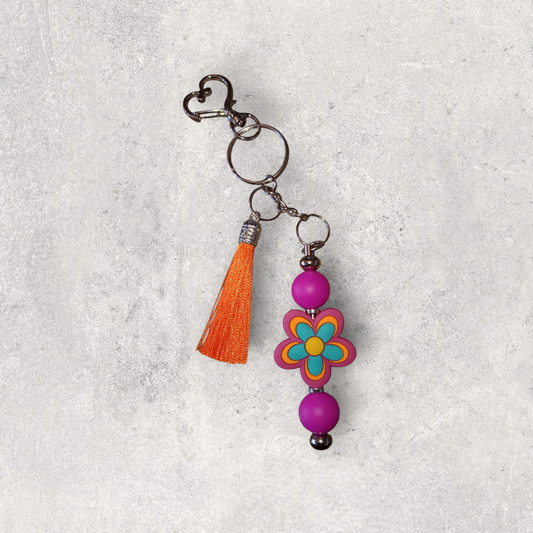 Flower Beaded Keychain (Fuschia)