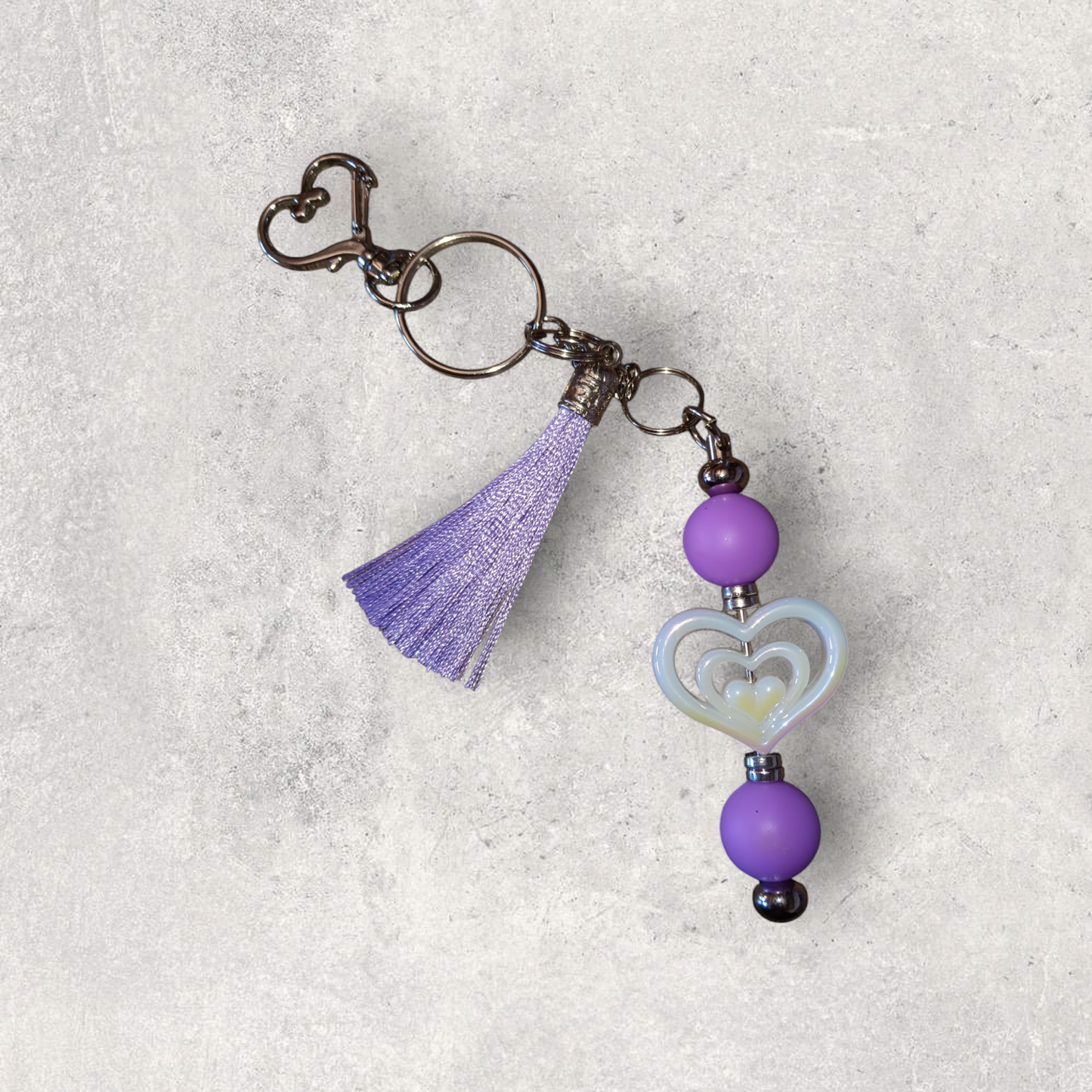 Heart Beaded Keychain (Purple)