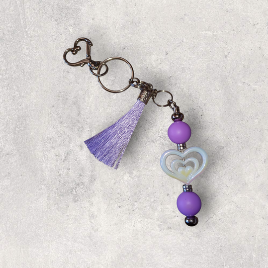 Heart Beaded Keychain (Purple)