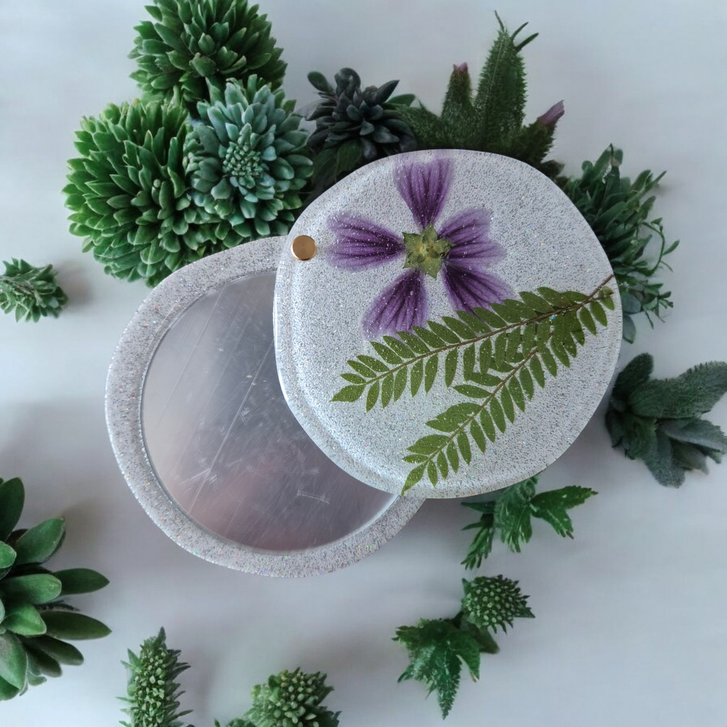 Purple Floral Comact Mirror