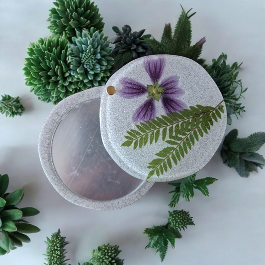 Purple Floral Comact Mirror