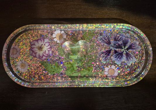 Purple Floral Jewelry Tray