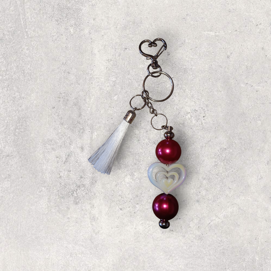 Heart Beaded Keychain (Red)